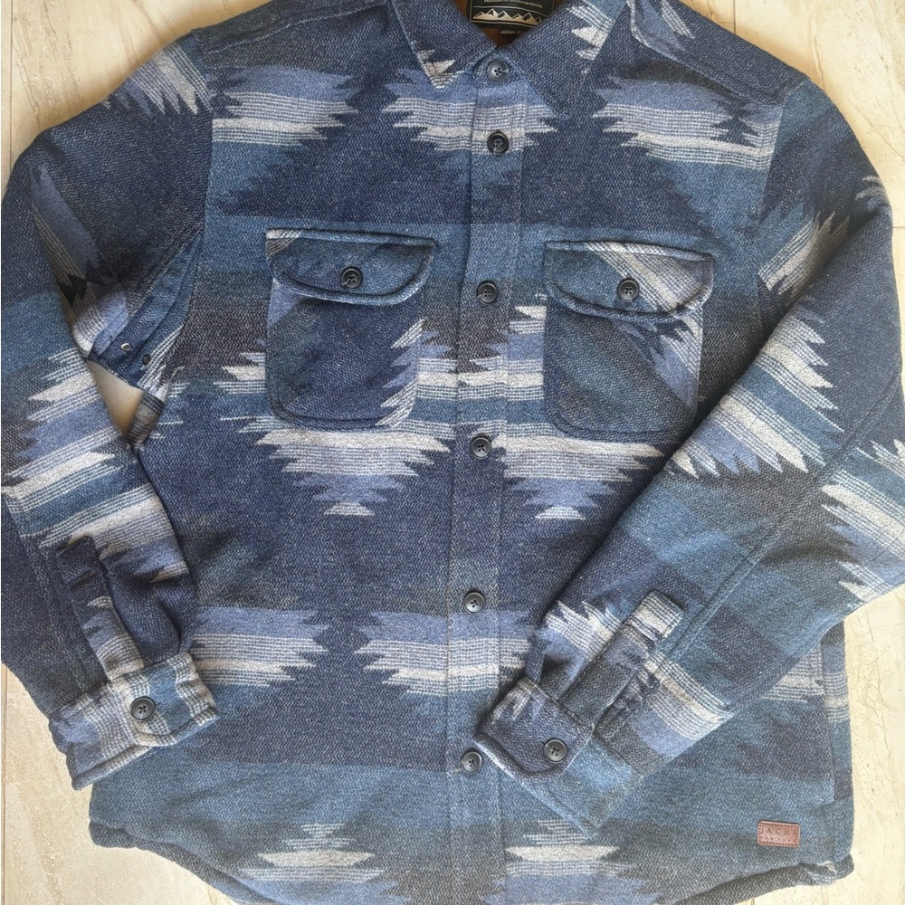 Jachs New York Men's Blue Wool Blend Sherpa Lined Shirt Jacket Size Large